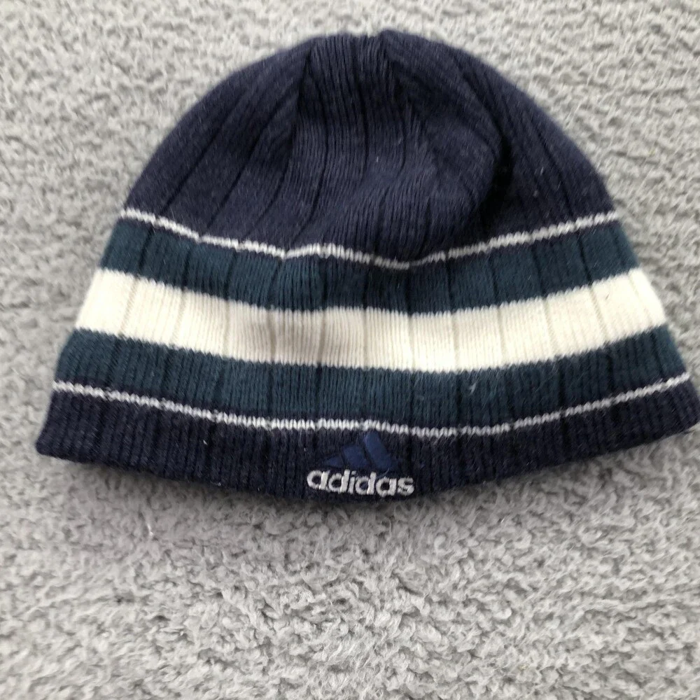 Adidas Hat Beanie Mens One Size Blue White Stripe Reversible Climawarm Winter